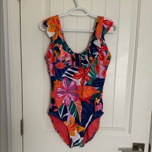 kathy ireland Floral Tropical One-Piece Swimsuit - Navy, Pink, Orange